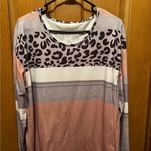 SHEIN Pink and Gray Leopard Striped Long Sleeve Top